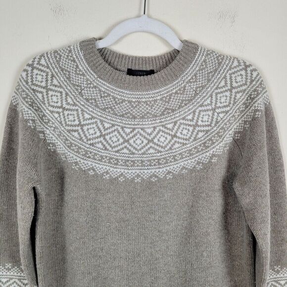 J Crew Sweater Small Merino Wool Blend Fair Isle Nordic Ruffle Sleeve Knit H3933 - Picture 3 of 10